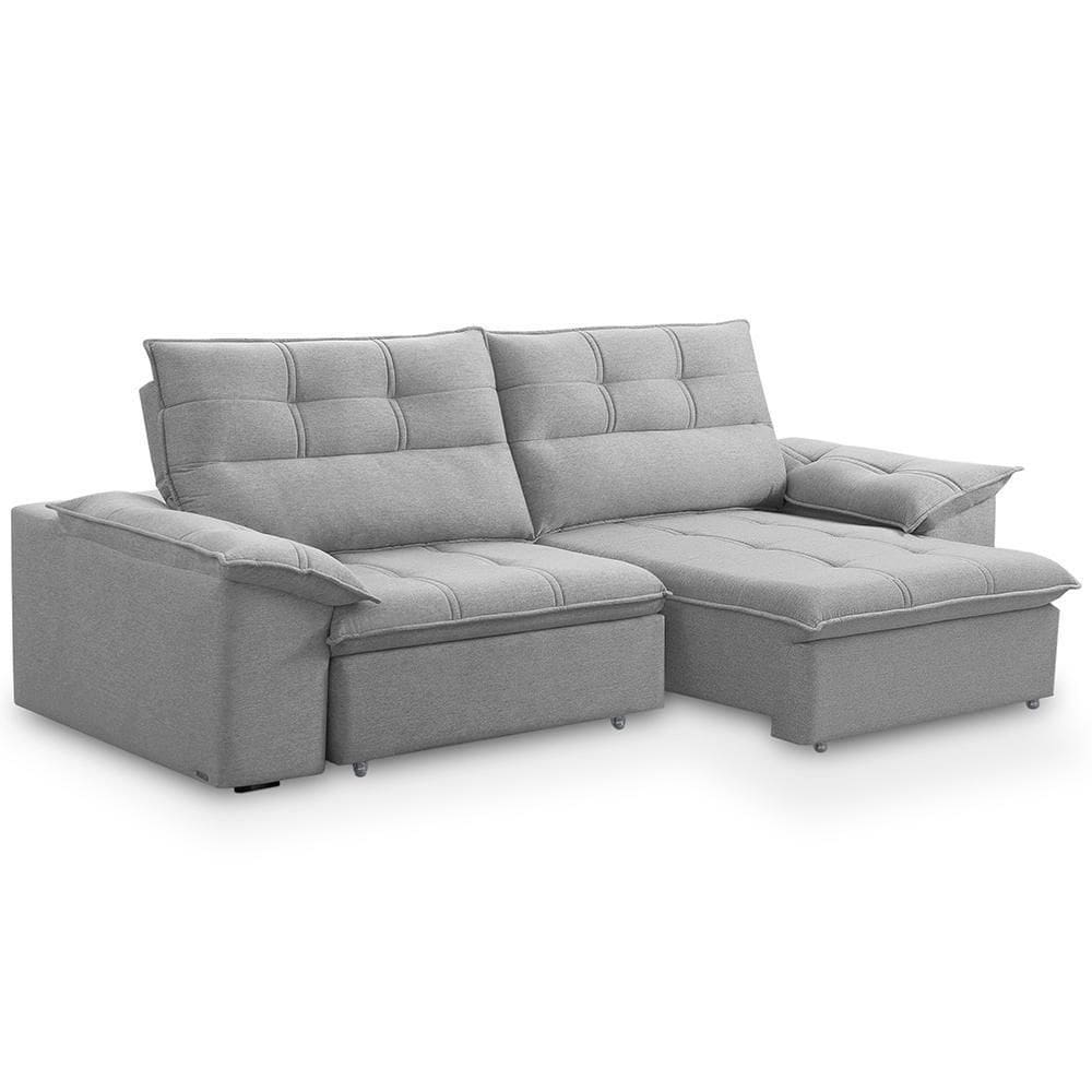 Sofá Retrátil Reclinável 3 Lugares Sala De Estar 245cm Camões F04 Linho Cinza - Lyam Decor