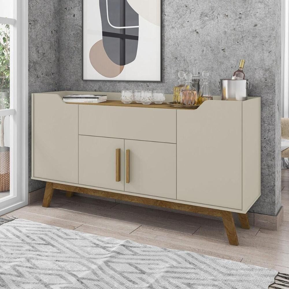 Aparador Buffet Com 4 Portas E 1 Gaveta Retrô 136cm Multimóveis Cr50102 Off White Cinamomo
