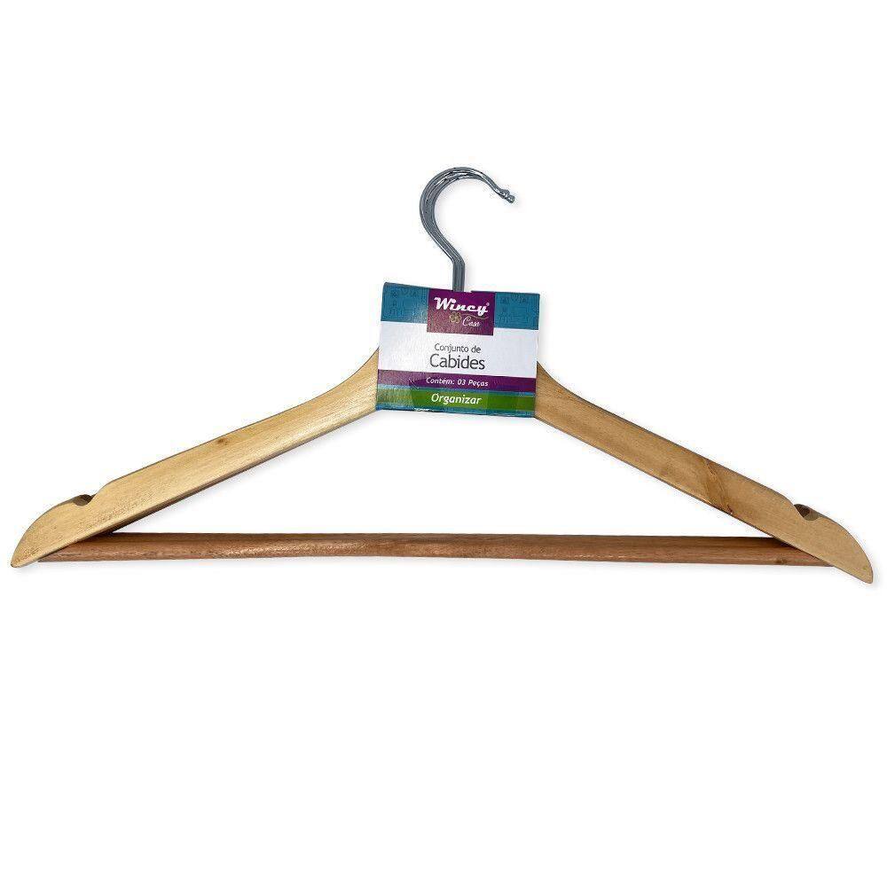 Kit 6 Cabides Madeira Marfim Com Verniz P Roupas Pesadas