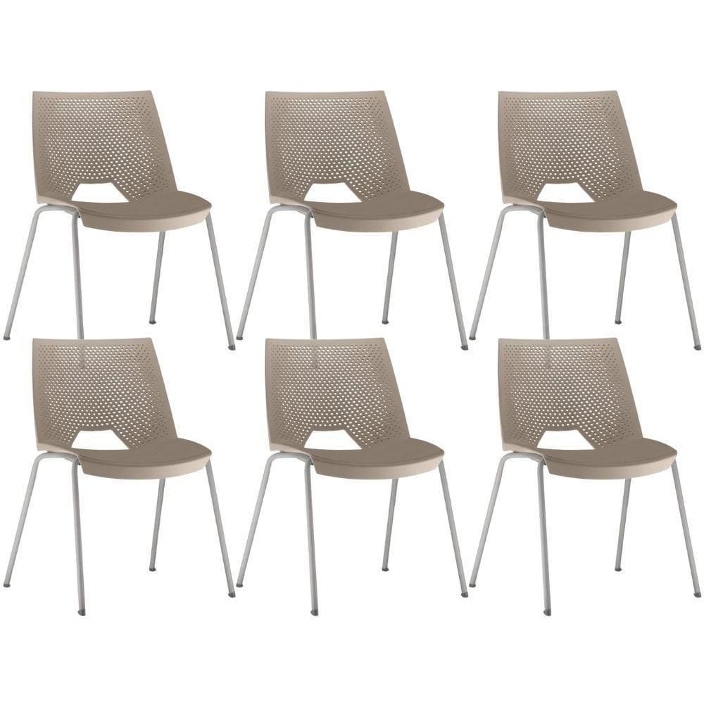 Kit 06 Cadeiras Empilhável Fixa Liked F02 Base Aço Cinza Nude - Lyam Decor
