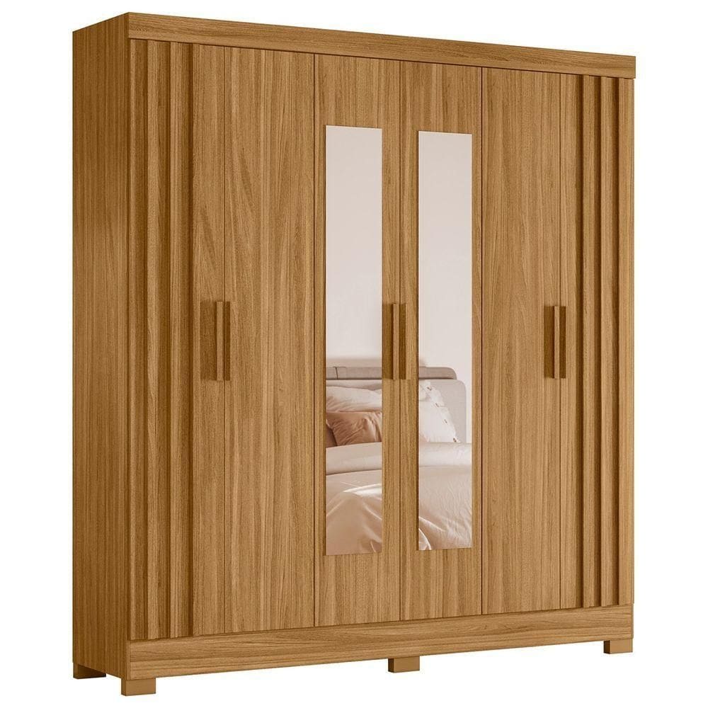 Guarda Roupa Casal 195cm Espelho Ripado Arlon M07 Freijó - Mpozenato