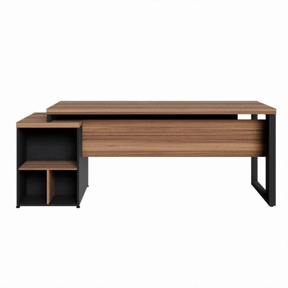 Mesa Diretor Office 170-192cm Com Gaveteiro Pé Quadro Nogal-preto