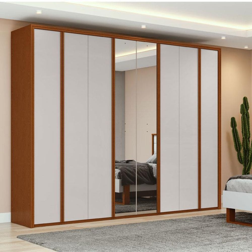 Guarda Roupa Casal Ambiente Ergon 8 Portas Frassino Off White com Espelho - Lopas