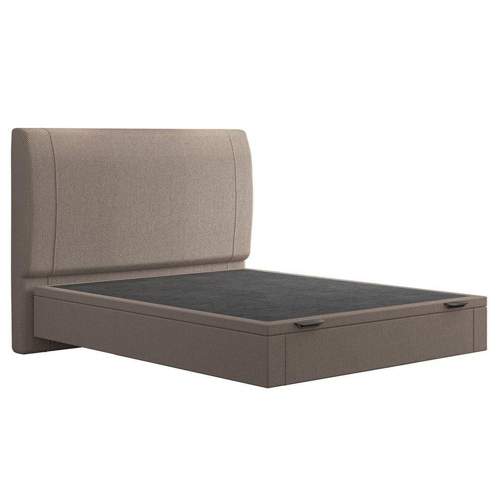 Cama Casal Flutuante Baú Cabeceira 140cm Fly S05 Linho Bege - Mpozenato