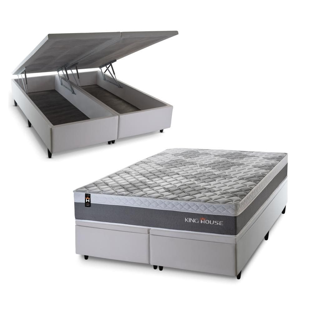 Conjunto Box Baú Branco Sheffield Cinza 193x203x72 c/ Molas Ensacadas