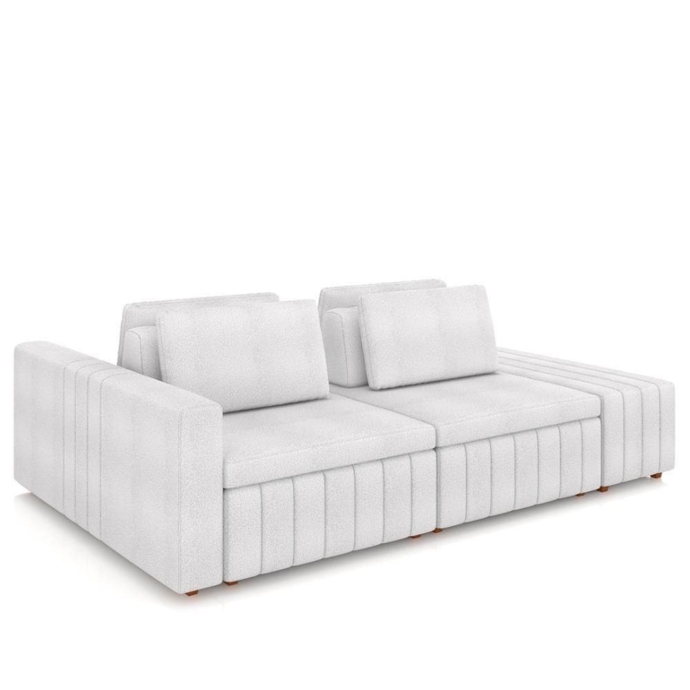 Sofá Ilha E Puff Sala Living 265cm Siesta M22 Boucle Branco - Mpozenato