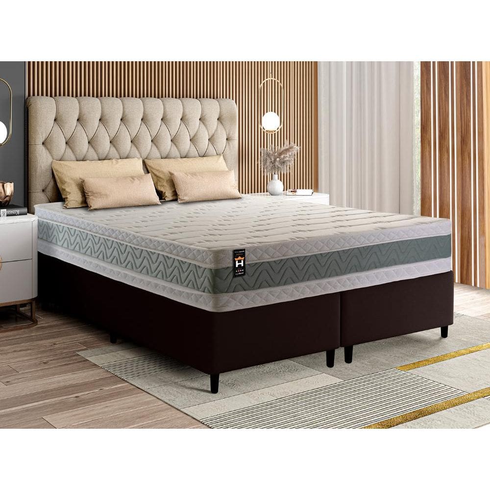 Conjunto Cama Box Espuma Oxford Verde Queen 158x198x67