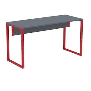 Mesa Escritório P25 Tub Pandin 134 Cm (larg) Tampo Mdp Grafito Pé Aço Tubular Vermelho