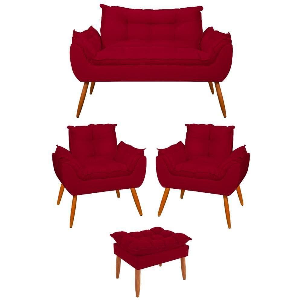 Kit 2 Poltronas + Namoradeira + Puff Opala Decorativa Balaqui Vermelho