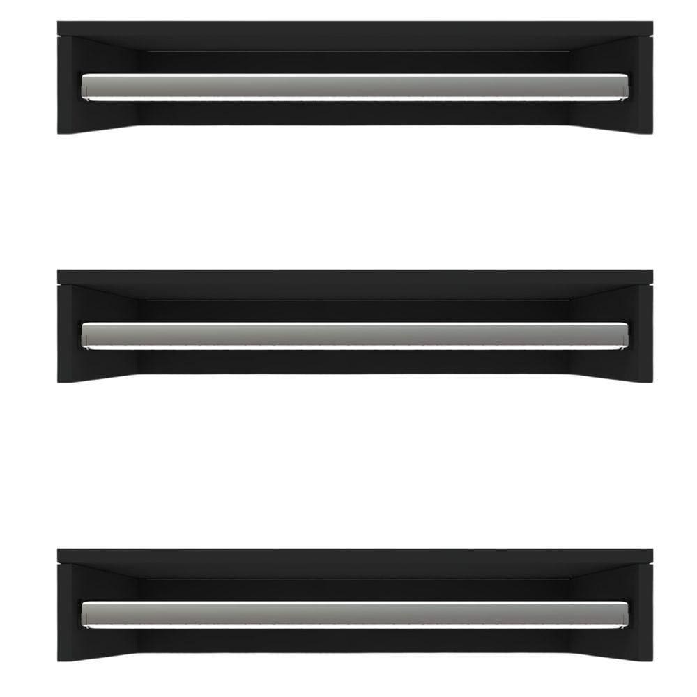 Kit 3 Cabideiros De Parede Suspenso 70x25x11,5 Preto