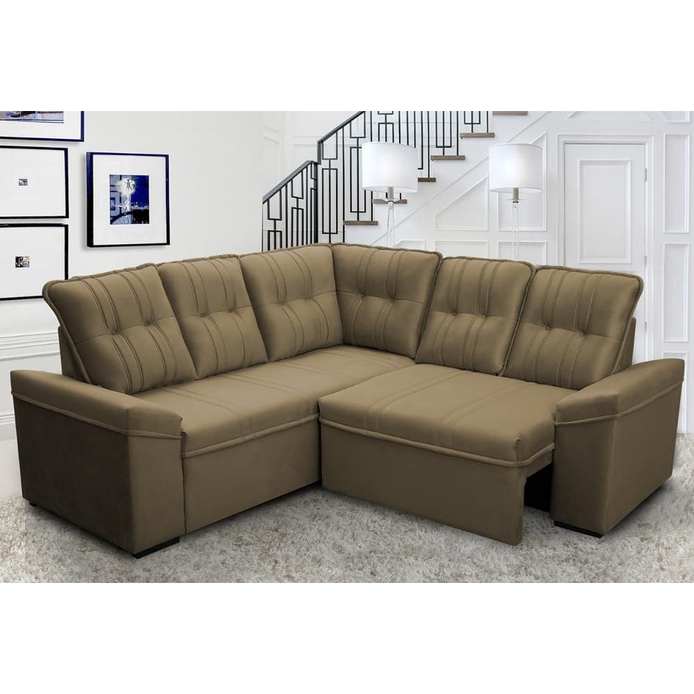 Sofá Canto London Bege Suede Velut - King House