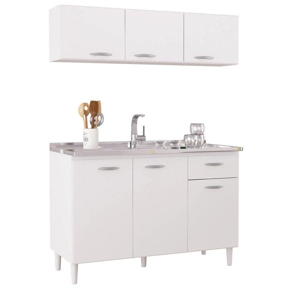 Armário De Cozinha Cp01 Com Pia Inox Classic P11 Branco - Mpozenato