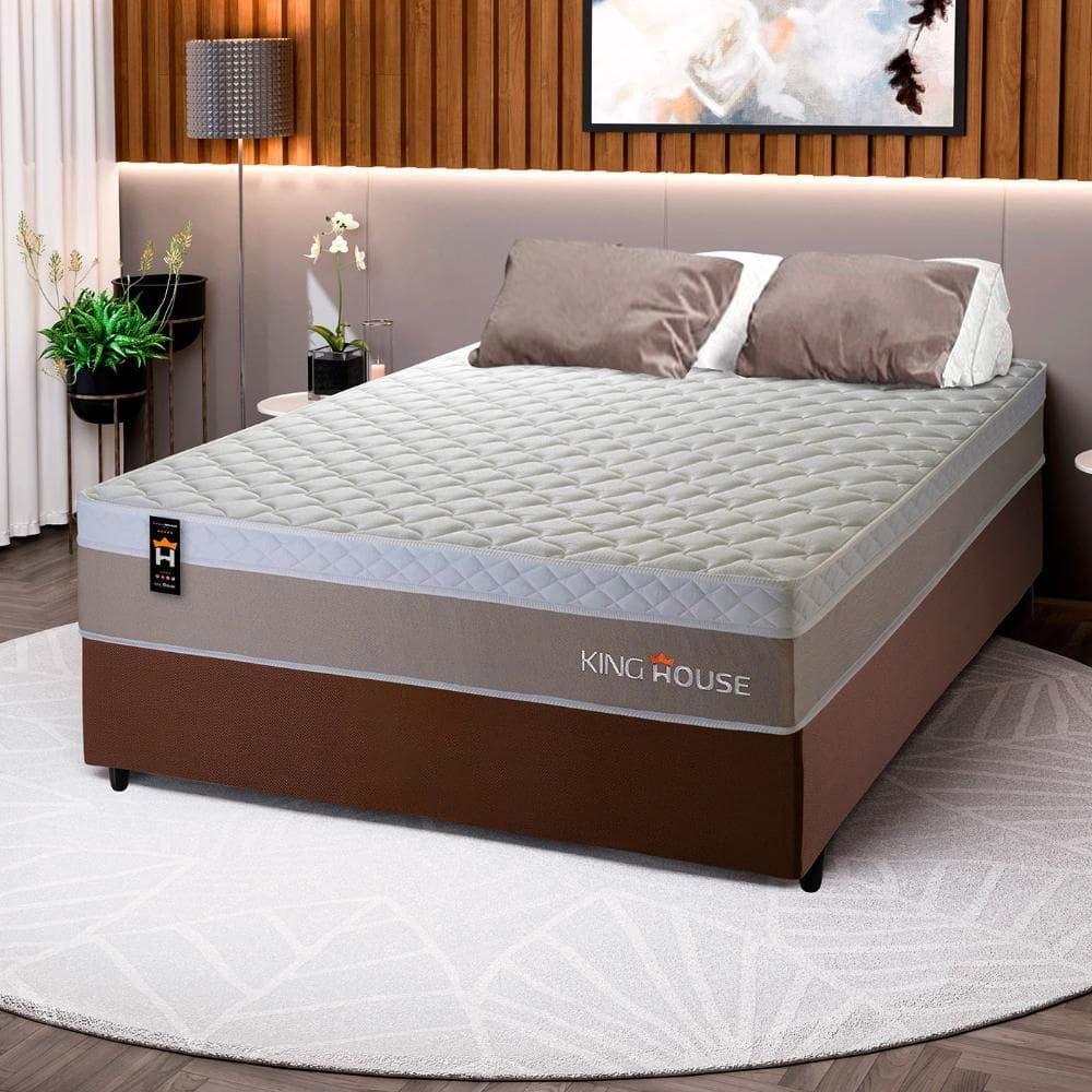 Conjunto Cama Box c/ Molas Ensacadas Sheffield Bege Casal 138x188x65
