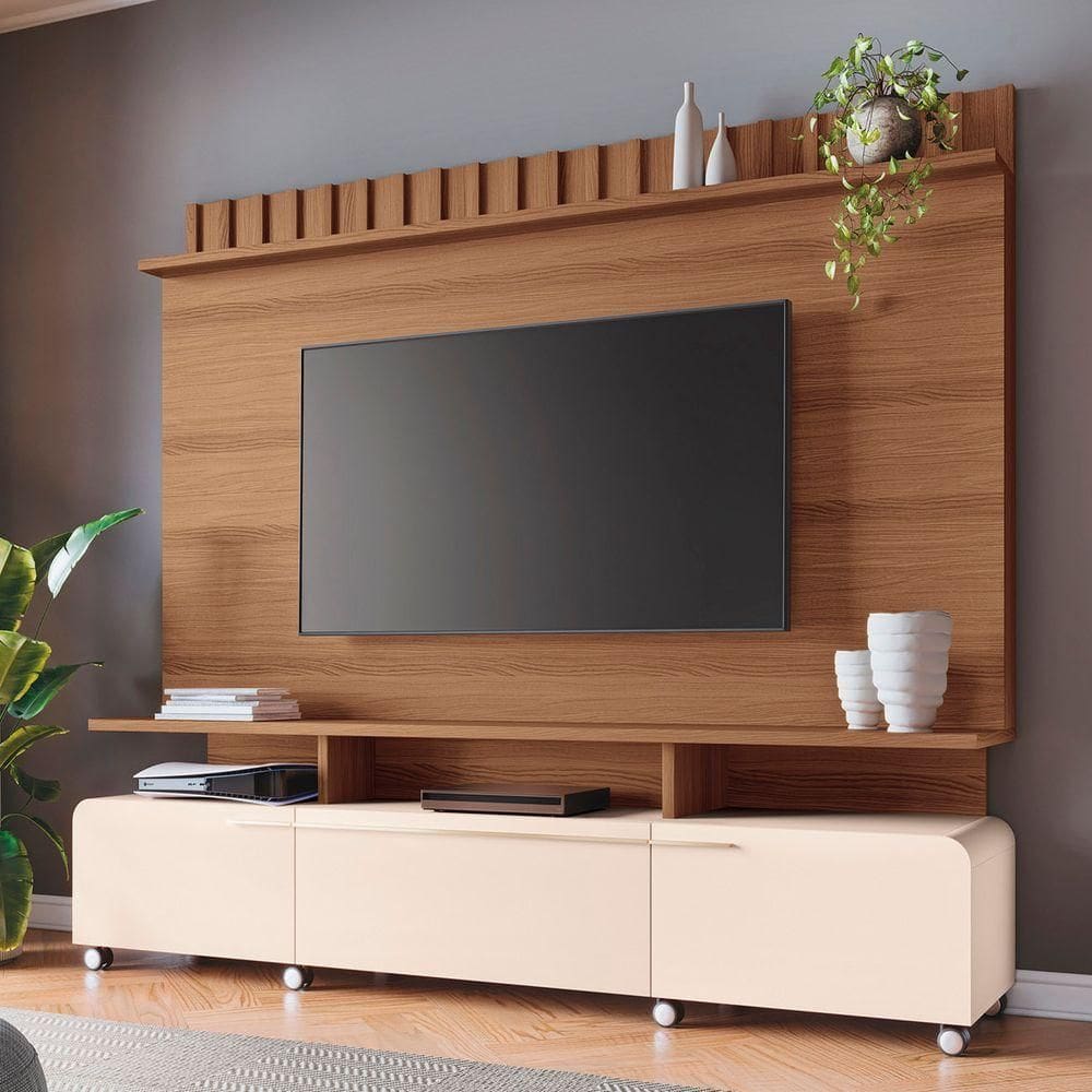 Estante Painel De Tv 70 200cm Ripado Artís Castanho-off White - Hb Móveis
