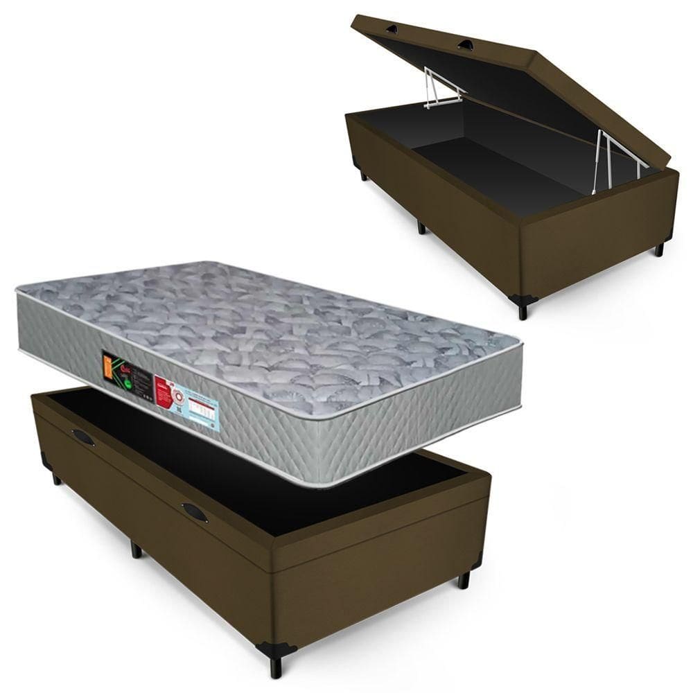 Conjunto Castor Espuma D33 Sleep Max Box Baú Max Ultra Suede Marrom Solteiro 88x188x67cm