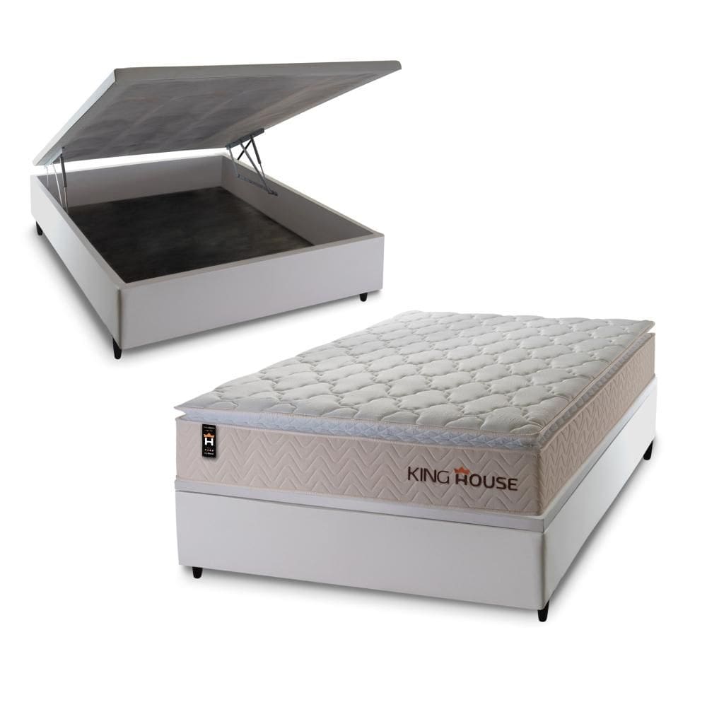 Conjunto Box Baú Branco Roma Bege 138x188x78 c/ Molas Ensacadas