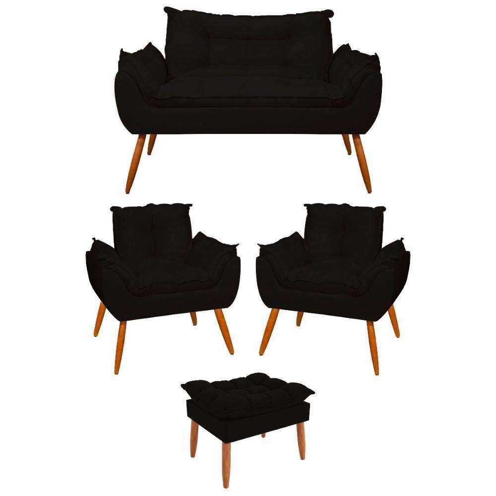Kit 2 Poltronas + Namoradeira + Puff Opala Decorativa Balaqui Preto