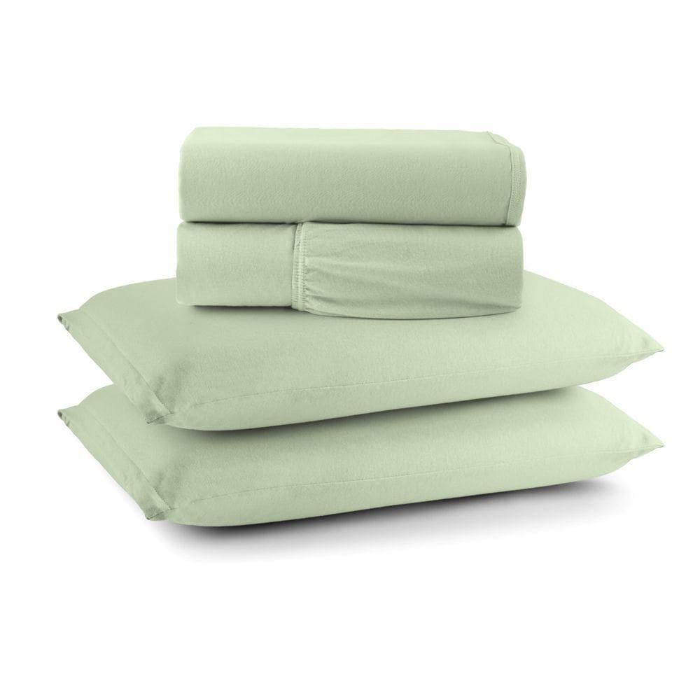 Jogo Cama Lençol Casa Scarpa Sonnet King Malha Lisa Algodão Macio 4 Peças - Verde Claro