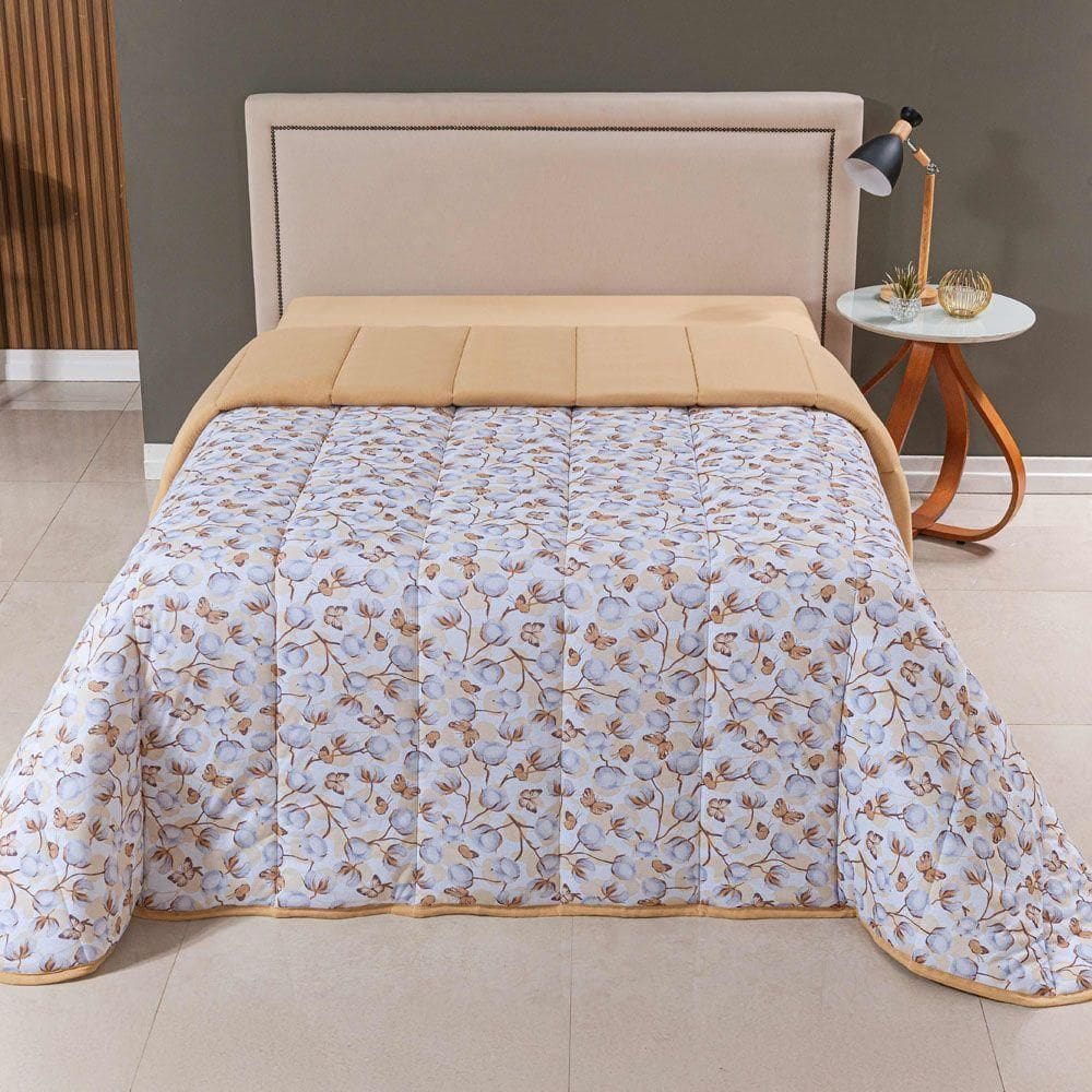 Edredom Cobertor Casa Scarpa Sonnet Solteiro Malha Estampada Dupla Face Algodão - Borboleta - Mostarda