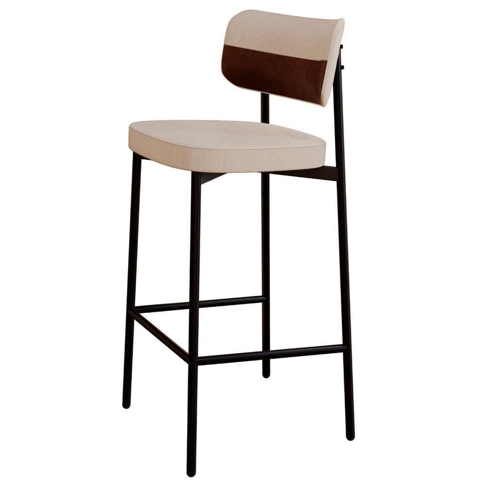 Banqueta Alta Bar Estofada Ella M25 Linho Areia/whisky - Mpozenato