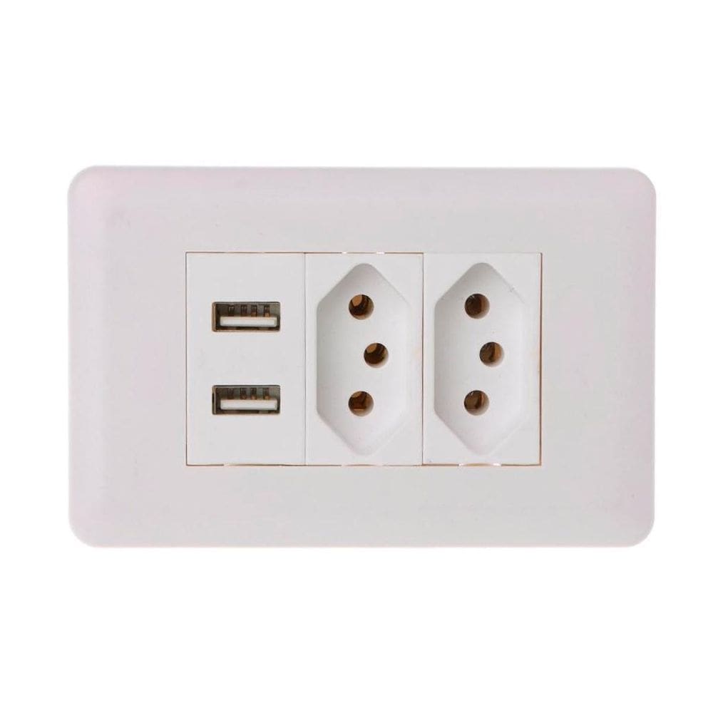 Tomada Universal Branco Usb Parede Dupla Bivolt