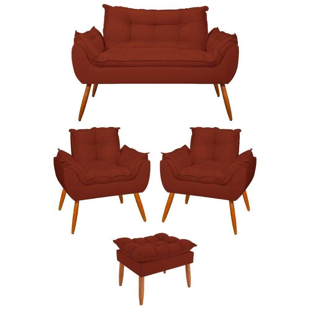 Kit 02 Poltronas + Namoradeira + Puff Opala Balaqui Decor Terracota