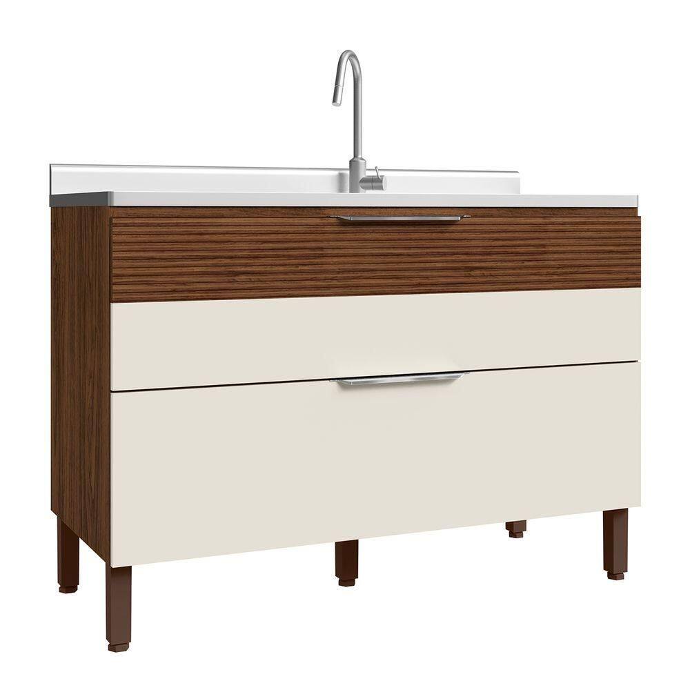 Balcão De Cozinha Com Pia 120cm 1 Porta Dora Z06 Nogueira/off - Mpozenato