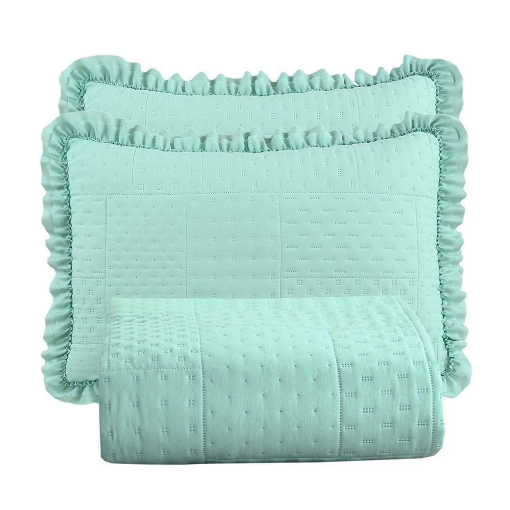 Kit Cobre Leito Colcha Casa Scarpa Maison Queen C/ Babado Percal 300 Fios 3 Peças - Verde Menta