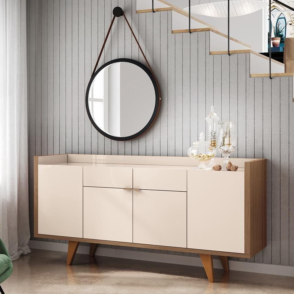 Buffet Balcão Decorativo Albâni Sala De Jantar Pés Madeira Mdp/mdf Off White/castanho G26 - Gran Belo