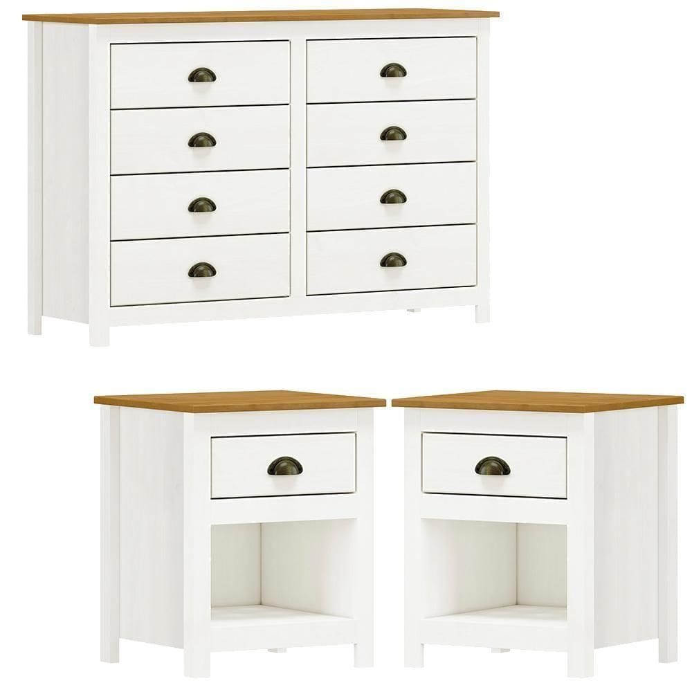Comoda 8 Gav E 02 Mesas De Cabeceira Madeira Maciça Branco Freijo Milani Store