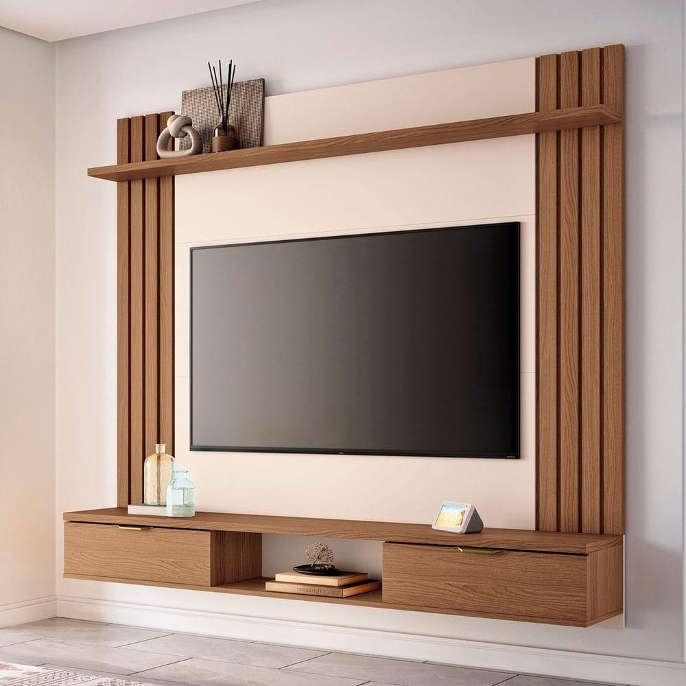 Painel Tv 70 180cm Bancada Suspensa Solus Off-castanho - Hb Móveis