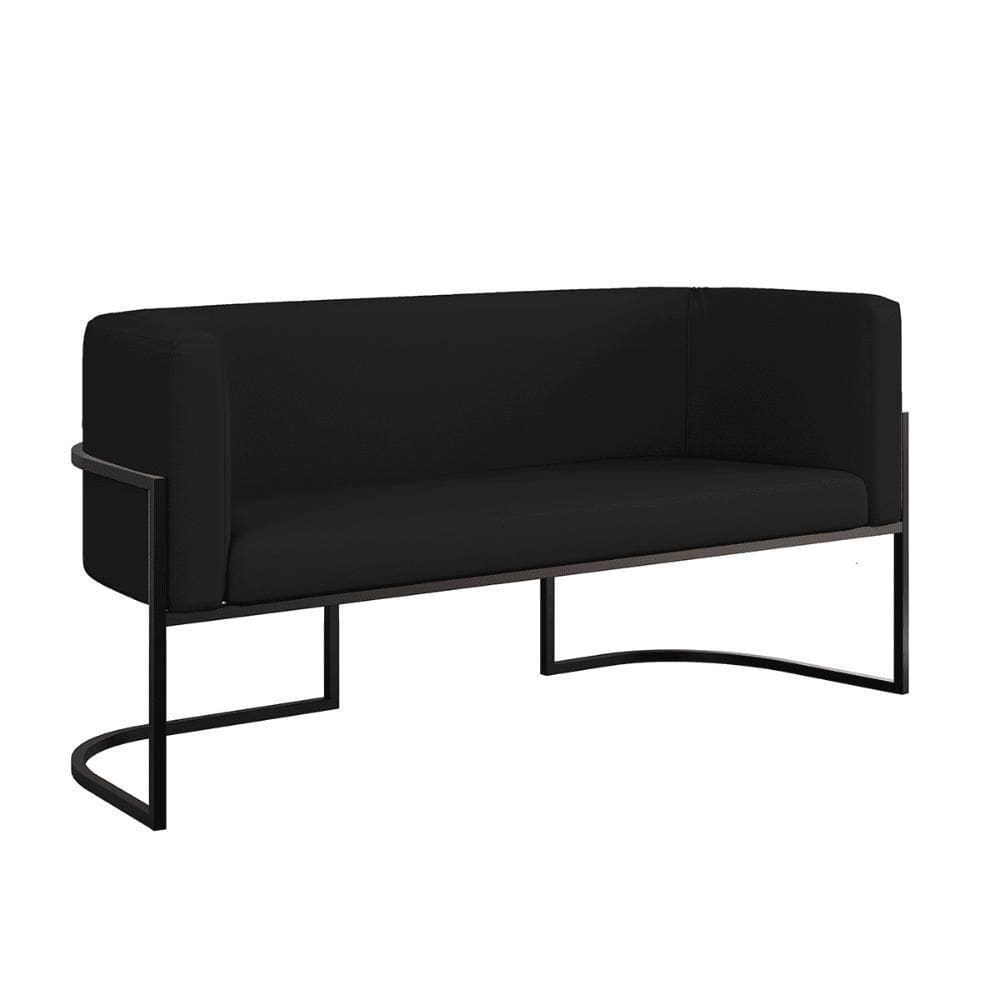 Sofá 2 Lugares Base Metal Preta Reforçada Recepção Corino Preto