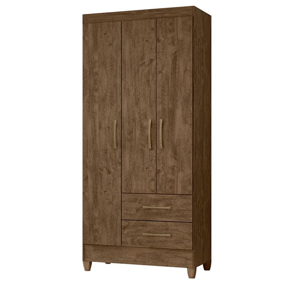 Guarda Roupa Solteiro Lima 3 Portas Castanho Wood - Moval