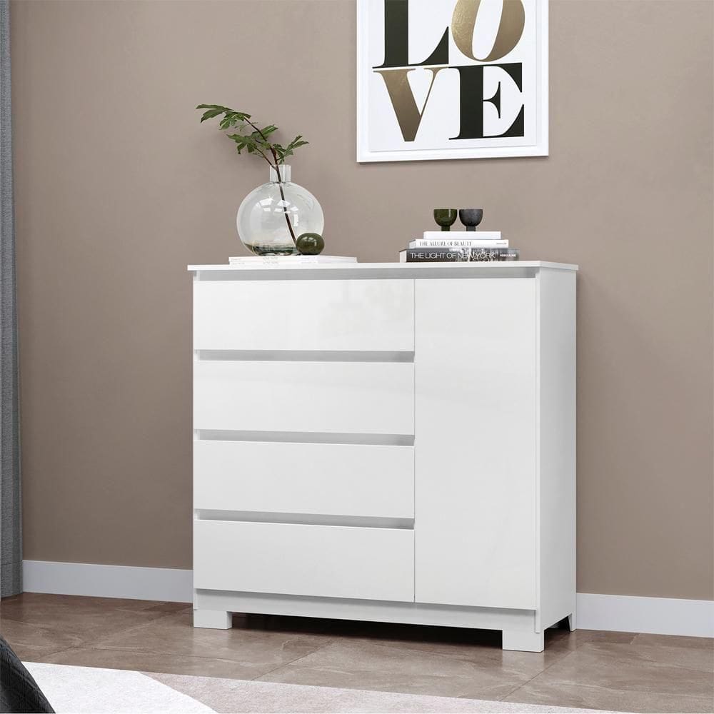 Comoda 4 Gavetas 1 Porta 100 Cm Veg Co028 Branco Neve Mxm