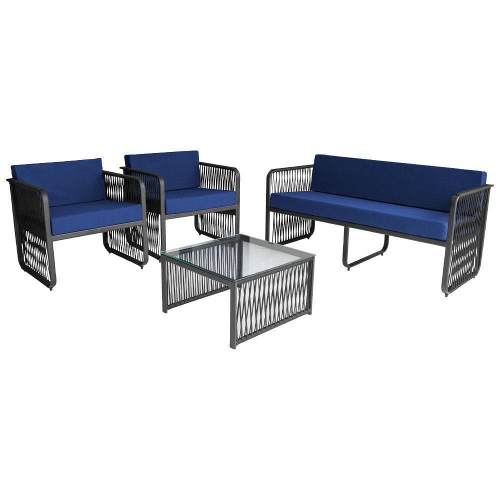 Conjunto 4 Peças Em Alumínio E Corda Náutica Santiago Preto azul