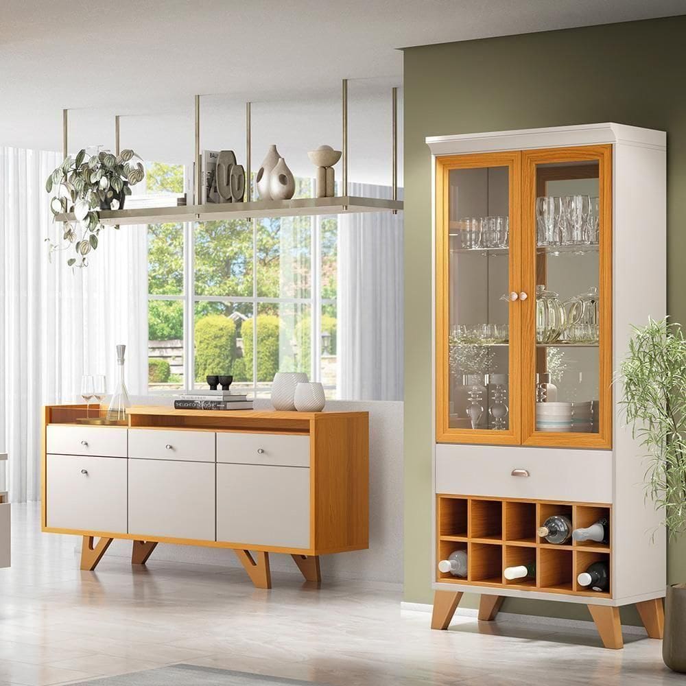 Conjunto Decorativo Cristaleira E Buffet Aparador Andorra/noeli Off White/cinamomo G26 - Gran Belo