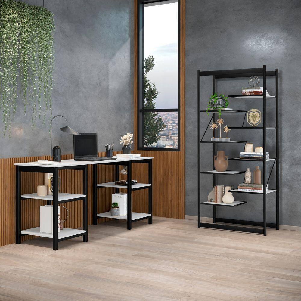 Estante Livreiro Em Aço Com Prateleiras Organizadoras Innovare Preto-branco