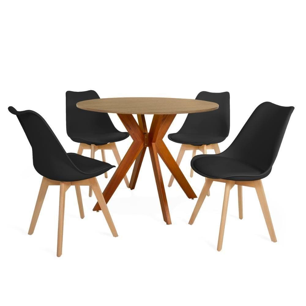 Conjunto Mesa De Jantar Redonda Marci 4 Cadeiras Leda -Preto