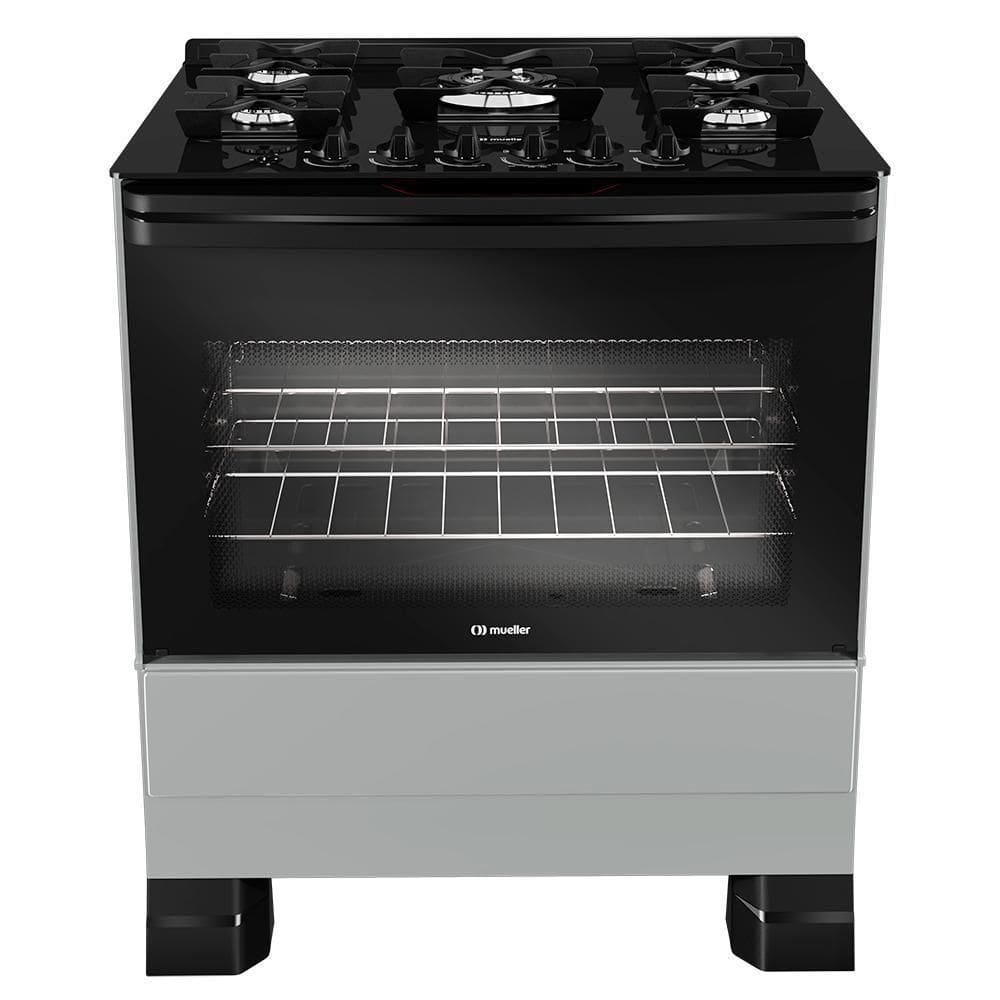 Fogão Mueller 5 Bocas Titânio Com Mesa De Vidro E Tripla Chama MFV5BF Bivolt