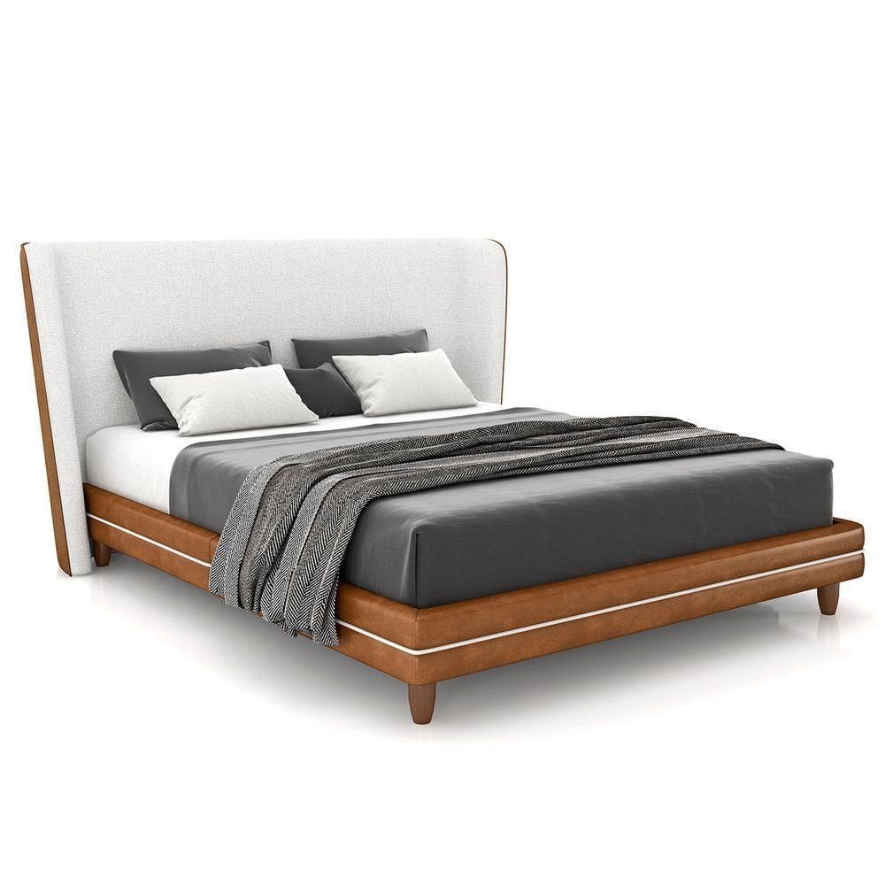 Cama Casal 140cm Com Cabeceira Many P02 Bouclê Off/caramelo - Mpozenato