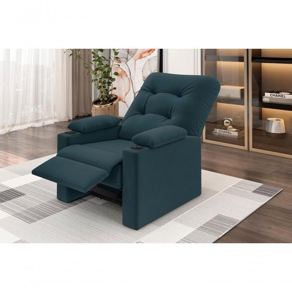 Poltrona Columbia Retrátil/reclinável Suede Petróleo