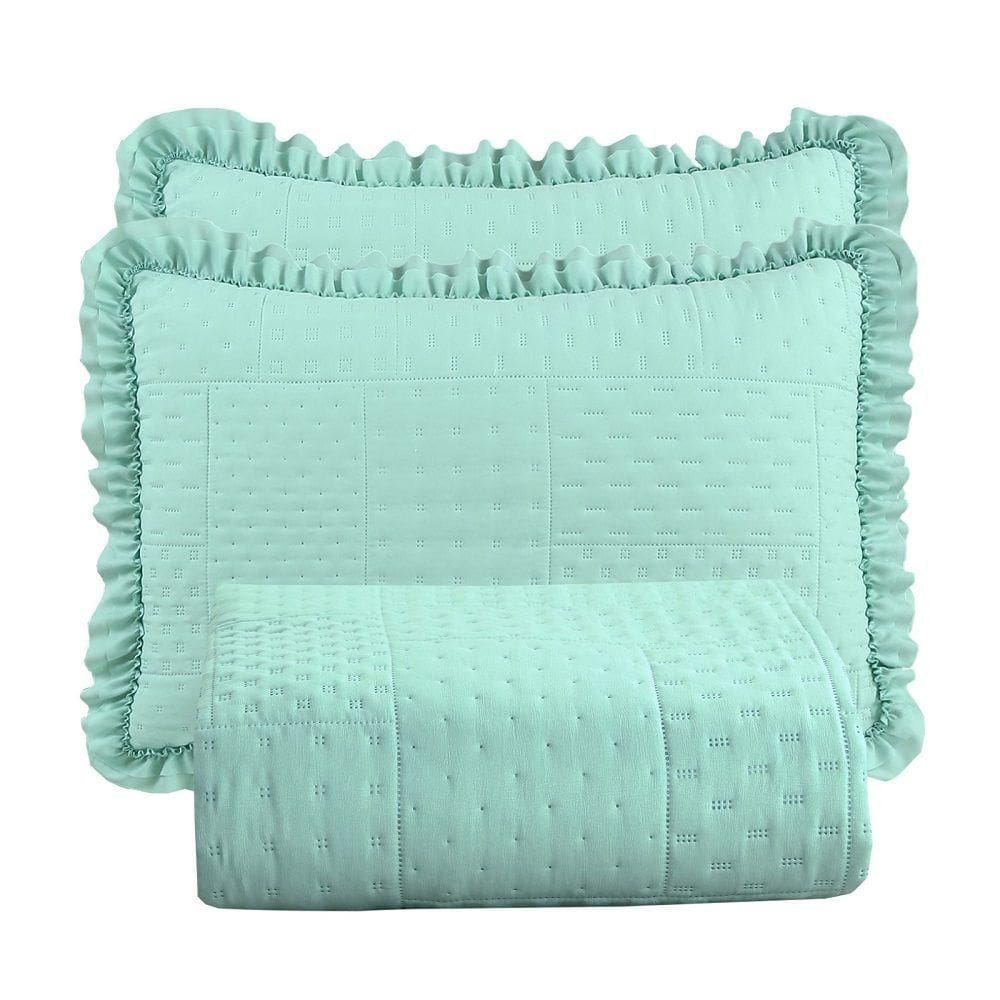 Colcha Babado Queen Fluffy 3 Peças s 100% Poliéster Menta