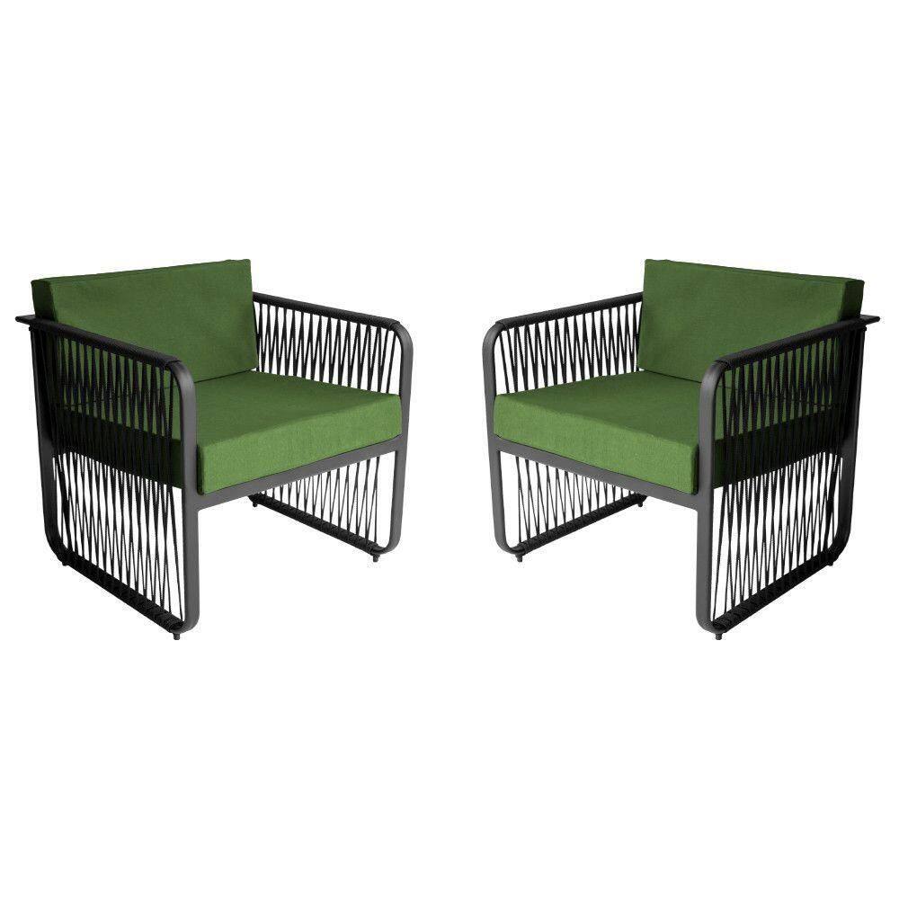 Conjunto 2 Poltronas área Externa Corda Náutica Santiago Preto-verde