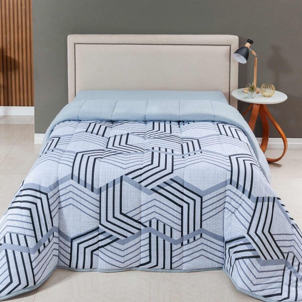 Edredom Cobertor Casa Scarpa Sonnet Queen Malha Estampada Dupla Face Algodão - Geométrico - Cinza