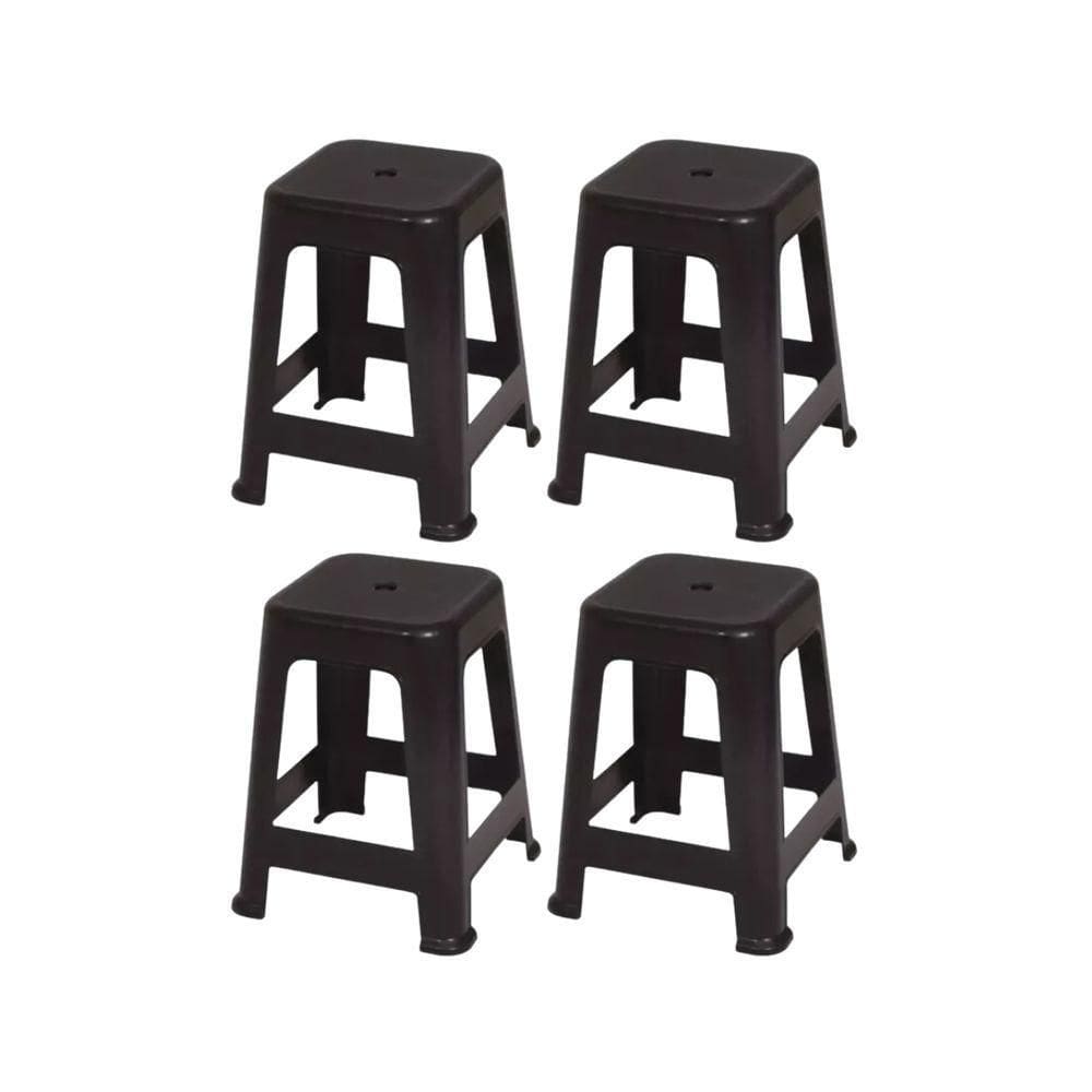 Kit 4 Banqueta Plástico Empilhável Cozinha Preto Mor