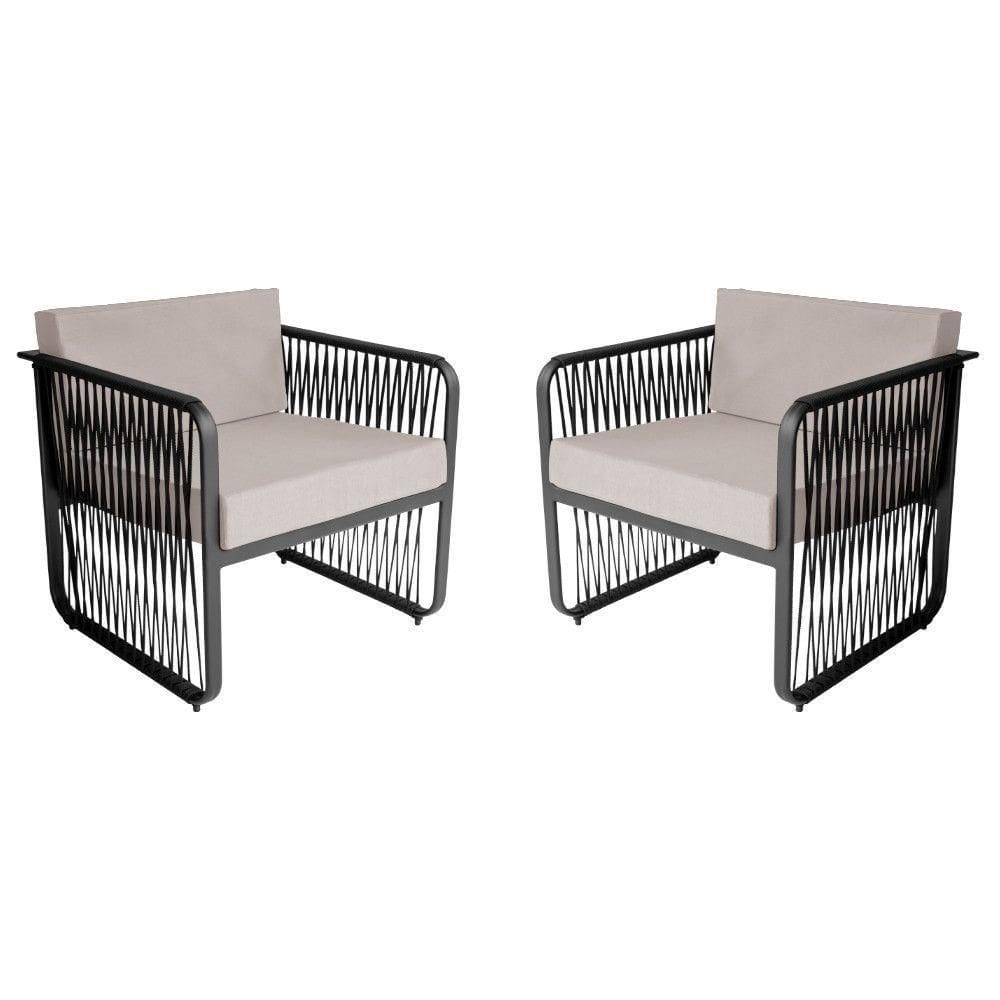 Conjunto 2 Poltronas área Externa Corda Náutica Santiago Preto-branco