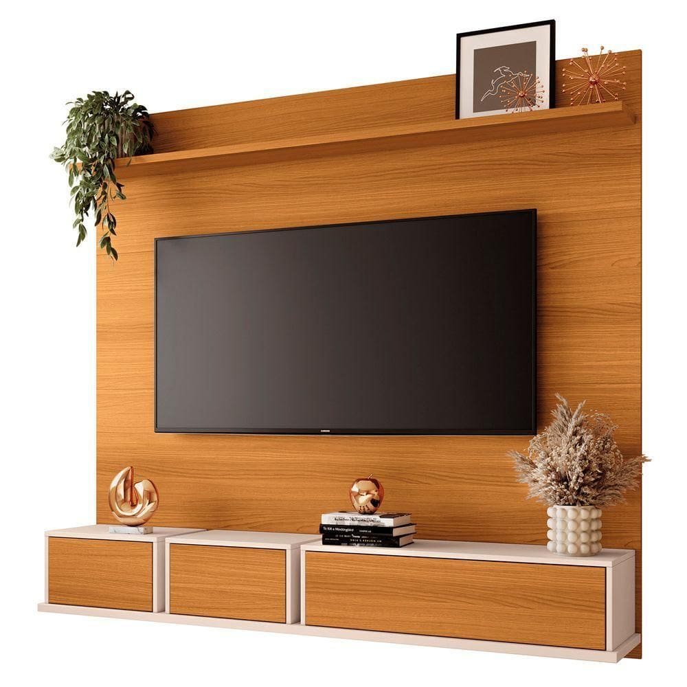 Painel Tv 70 180cm Bancada Suspensa Mone H01 Off-cinamomo - Mpozenato