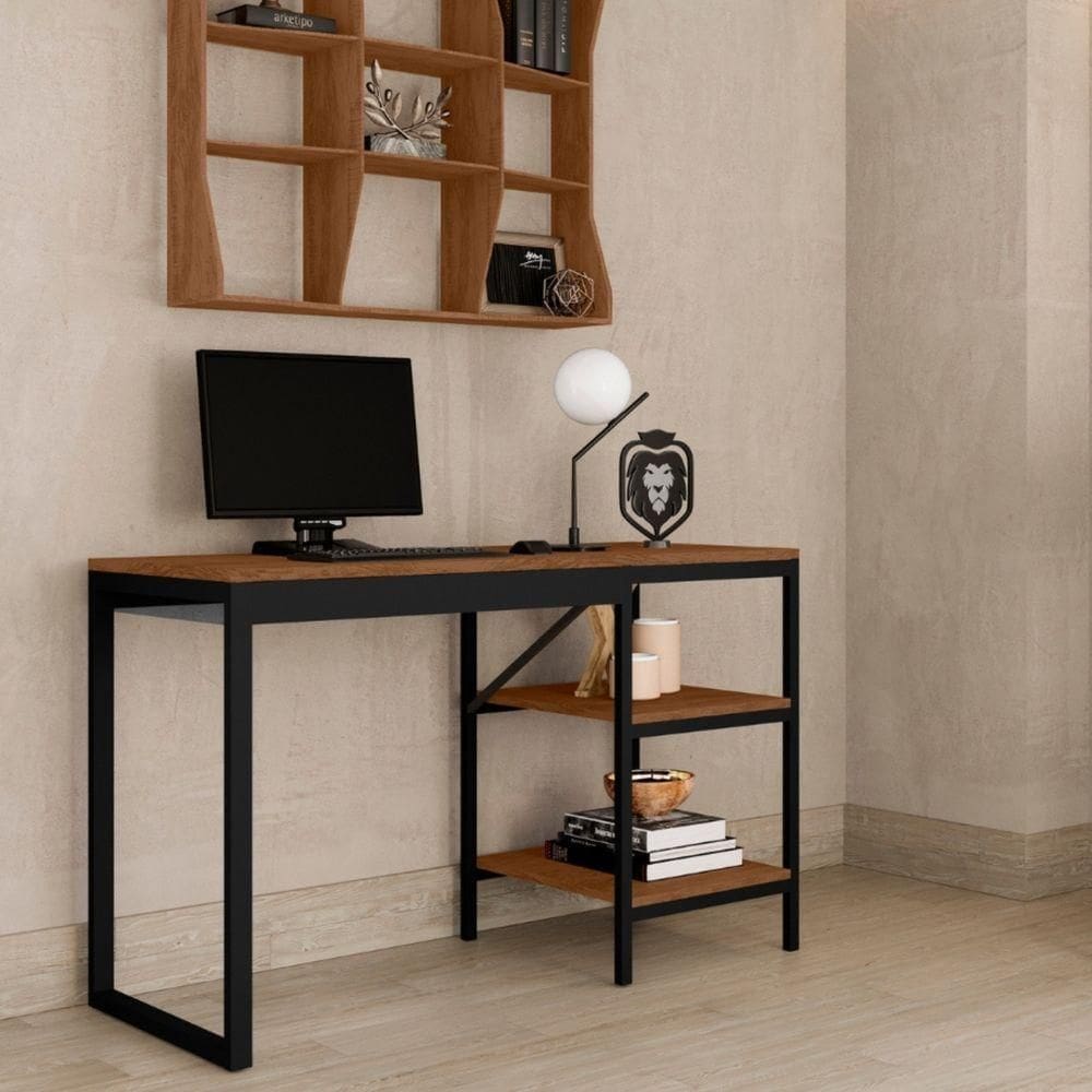 Home Office Slim Com Prateleiras Práticas Mdf Canela Rustico