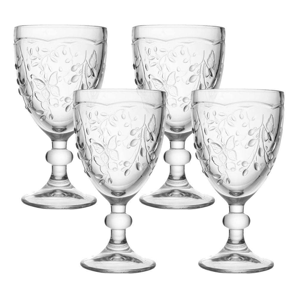 Jogo 4 Taça De Vidro água Sucos New Butterfly Borboletas Flores 320ml Lyor