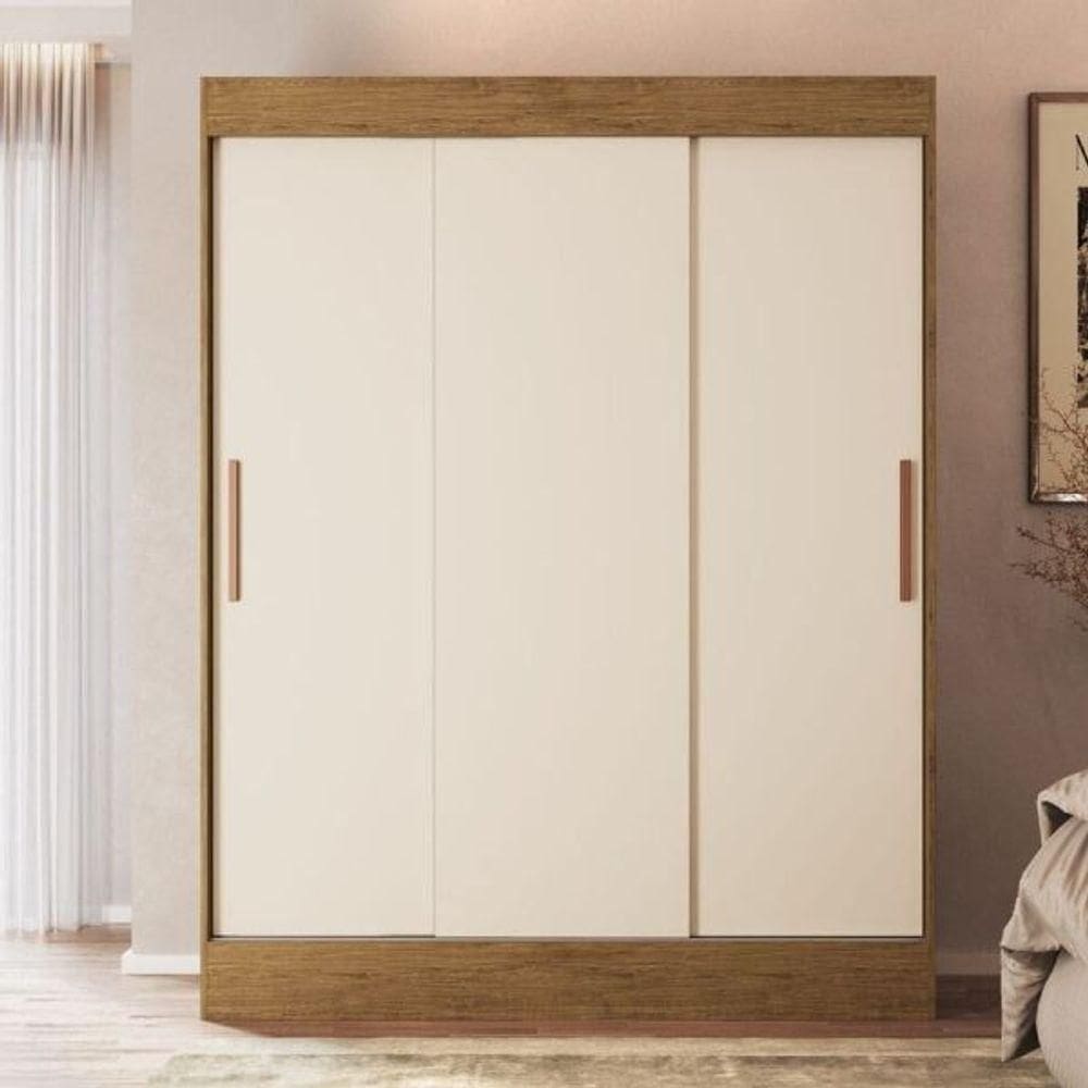 Guarda Roupa Marselha 3 Portas De Correr 2 Gavetas Off White Nogueira Doripel